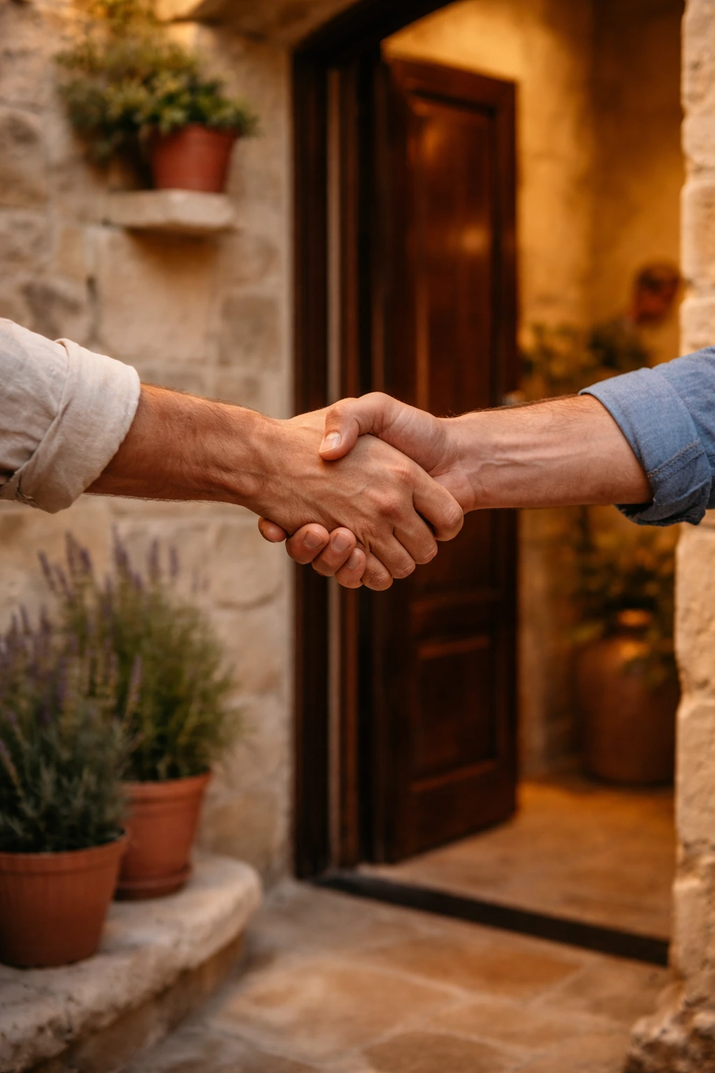 Accoglienza autentica a Matera: stretta di mano all’ingresso di una casa nei Sassi